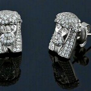 ✅ Platinum Series Jesus Face Diamond Stud Earrings